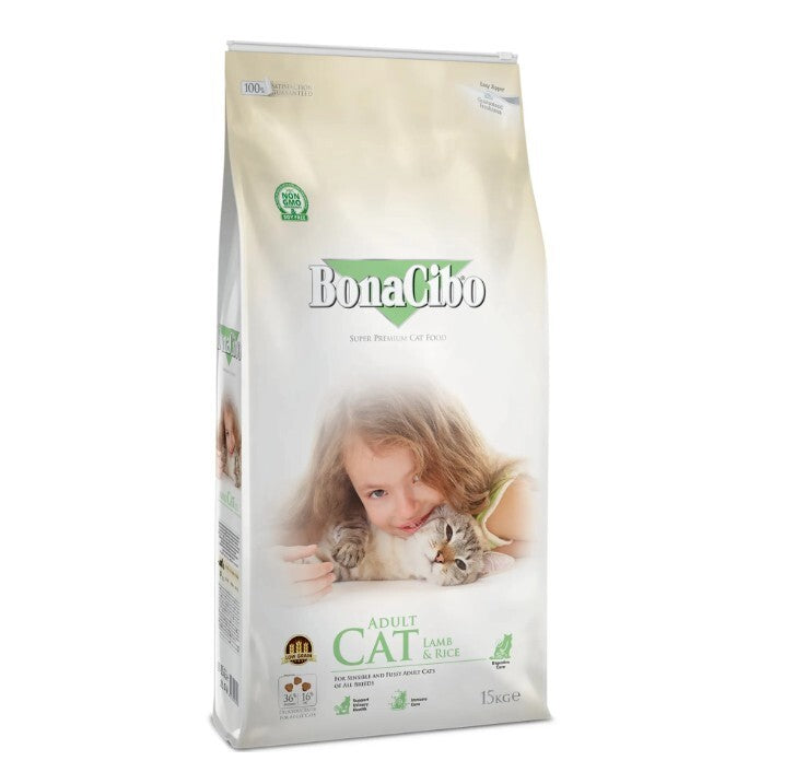 Bonacibo Kuzu Etli Ve Pirinçli Yetişkin Kedi Maması 15 KG | SRC: Barcode: 8694686406960